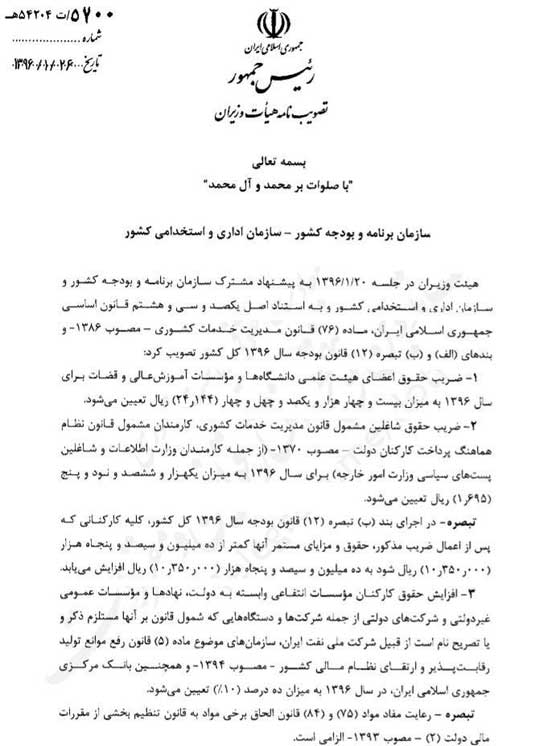 حداقل حقوق کارمندان در سال ۹۶ یک میلیون و ۳۵ هزار تومان +سند آخرین اخبار افزایش حقوق کارمندان سال 98, بیشترین حقوق کارمندان, حقوق کارمندان چقدر است, قانون مدیریت خدمات کشوری جدید