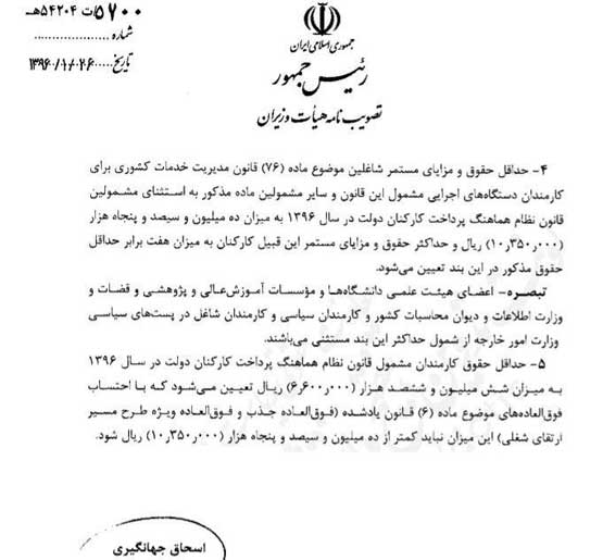 حداقل حقوق کارمندان در سال ۹۶ یک میلیون و ۳۵ هزار تومان +سند آخرین اخبار افزایش حقوق کارمندان سال 98, بیشترین حقوق کارمندان, حقوق کارمندان چقدر است, قانون مدیریت خدمات کشوری جدید
